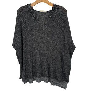 Eileen Fisher Womens V-Neck Sweater Poncho Linen Cotton Gray size large hooded.